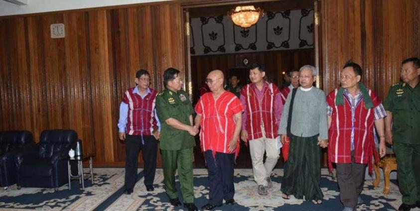 KNU top delegation led by Chairman Saw Mutu Say Phoe met with Tatmadaw (Defence Services) C-in-C Senior Gen. Min Aung Hlaing on May 17 in Nay Pyi Taw. Photo: @Cincds