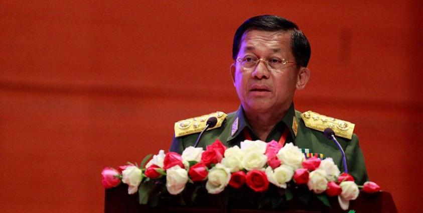 Senior General Min Aung Hlaing speech during the ceremony for singing of Nationwide Ceasefire Agreement (NCA) at the Myanmar International Convention Center-2(MICC-2) in Nay Pyi Taw on 13 February 2018. Photo: Min Min/Mizzima