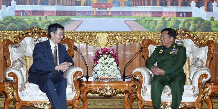 Senior General Min Aung Hlaing receives H.E. Mr. Sun Guoxiang, Special Envoy of Asian Affairs of Ministry of Foreign Affairs of China in February, 2018. Photo: Senior General Min Aung Hlaing/Facebook