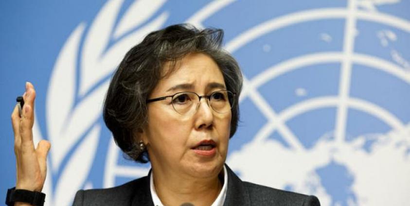 (File) Yanghee Lee, Special Rapporteur on the situation of human rights in Myanmar, speaks during a press conference after she presented her report to the 37th session of the Human Rights Council, at the European headquarters of the United Nations in Geneva, Switzerland, 12 March 2018. Photo: Salvatore Di Nolfi/EPA