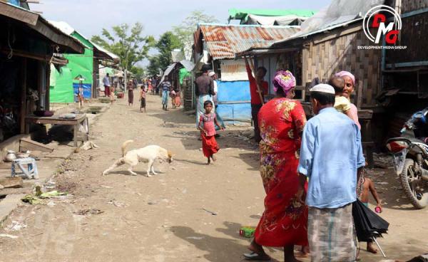 စစ်တွေမြို့နယ်မှ မွတ်ဆလင်ဒုက္ခသည်စခန်းတစ်ခုကို ၂၀၂၃ ခုနှစ်အတွင်း တွေ့ရစဉ် / DMG