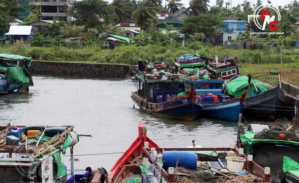 Photo: Fishing boats moored in Mi Zan Creek, Sittwe Town, pictured in 2022.