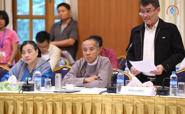 UPDJC အတွင်းရေးမှူးများ အလွတ်သဘောအစည်းအဝေးတွင် ဗိုလ်မှူးကြီးစိုင်းငင်း မိန့်ခွန်းပြောကြားစဉ်(NCA-S EAO)