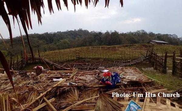 မတ်လ ၁၆၊ ၂၀၁၉ မုန်တိုင်းတိုက်ခတ်မှုကြောင့် ပျက်စီးနေတဲ့ Um Hta ကျေးရွာ၊ Sumprabum မြို့နယ်