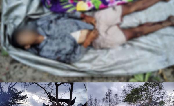 ၂၀၂၄ ခုနှစ်၊ ဒီဇင်ဘာလ ၁ ရက်နေ့ တောင်ကုတ်မြို့နယ်၊ ခရိုင်ကျေးရွာကို စစ်ကောင်စီက လေကြောင်းတိုက်ခိုက်မှုကြောင့် သေဆုံးသွားသူအချို့နှင့် ပျက်စီးမှုများအား တွေ့ရစဉ်။ ဓာတ်ပုံ - APM