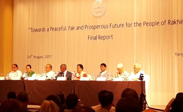 The Advisory Commission on Rakhine State launches its final report at an August 24 press conference in Yangon. (Photo – MNA)