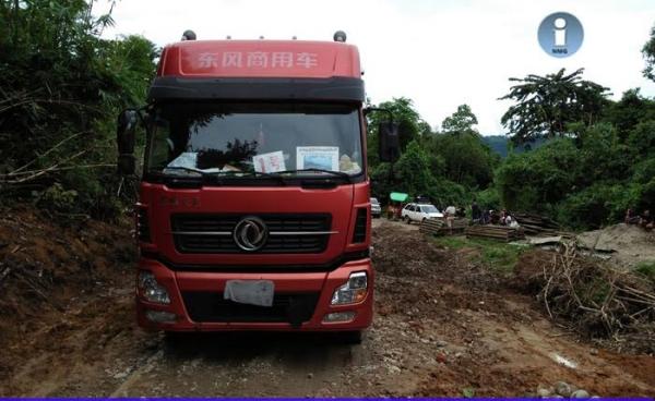 A Chinese truck on the road from Myitkyina to Chipwe to Hsawlaw