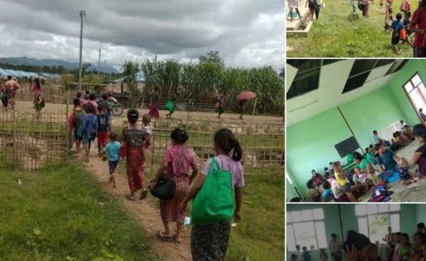 ဓာတ်ပုံ- မောင်တောမြောက်ပိုင်းတွင် ယခုလ ၁၈ ရက်နေ့က ဖြစ်ပွားခဲ့သောတိုက်ပွဲကြောင့် တိုက်ပွဲအနီးအနားရှိ ဒေသခံများယခုလို ထွက်ပြေးခဲ့ကြရသည်။ မူရင်း ဓာတ်ပုံရိုက်ကူးသူအား Credit ပေးပါသည်။