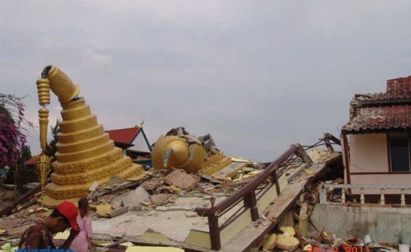 Damaged Buddha statues in Tarlay on 26 March 2011 after the 6.9 magnitude earthquake hit in eastern Shan State.