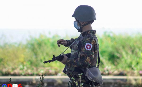 A junta soldier in Sittwe.