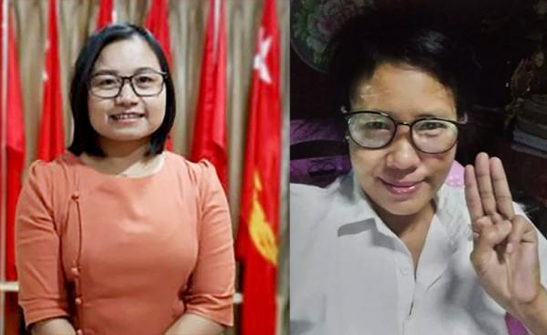 ရခိုင်မှ ဖမ်းဆီးခံထားရသည့် မိုးဆန်းစုကြည် (ဝဲ)၊ ချယ်ရီသက်ရှည် (ယာ)