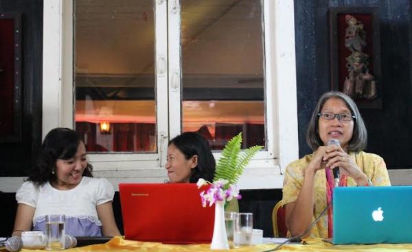 The three speakers at the September 23 report release.(From Left to Right) Khin Lay Director of Triangle Women Support Group, Mai Ja Director of Kachin Women's Association Thailand and Galuh Wandita Director of Asia Justice And Rights -  Photo: Jaiden Coonan.