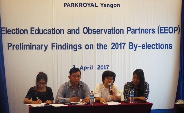 Representatives of EEOP pictured at a press conference in Yangon on 3 April 2017. (PHOTO: Ben Dunant/ Mizzima)