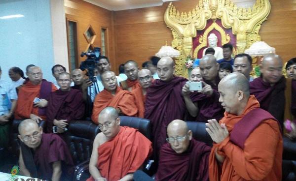 Abbot Wirathu talks during a press conference in Yangon on 7 July 2016. Photo: Myo Thu Aung/Mizzima