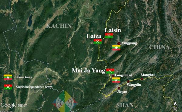 Location of KIA and Burma Army bases near to the the Chinese border in Kachin State