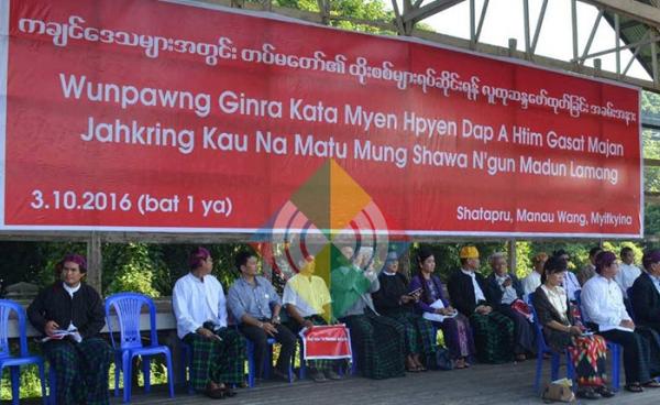 Protesters demonstrating against Burma Army offensives in Kachin State