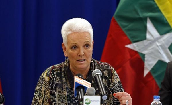 Gayle Smith, Administrator of the United States Agency for International Development (USAID), talks during a news conference at the US Embassy in Yangon, Myanmar, 03 May 2016. Photo: Nyein Chan Naing/EPA
