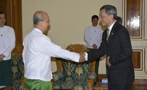 ပြည်ခိုင်ဖြိုးပါတီဥက္ကဌ ဦးသိန်းစိန်နှင့် စင်္ကာပူနိုင်ငံခြားရေးဝန်ကြီးတို့ တွေ့ဆုံ