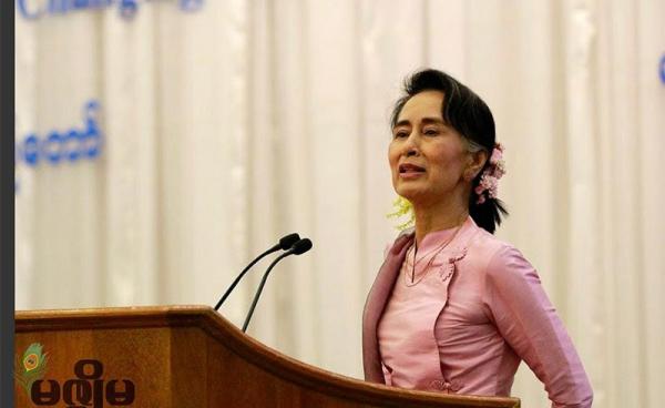 Myanmar's State Counselor Aung San Suu Kyi speaks during a ceremony on International Women's Day at MICC-2 in Nay Pay Taw on 08 March 2017. Photo: Min Min/Mizzima