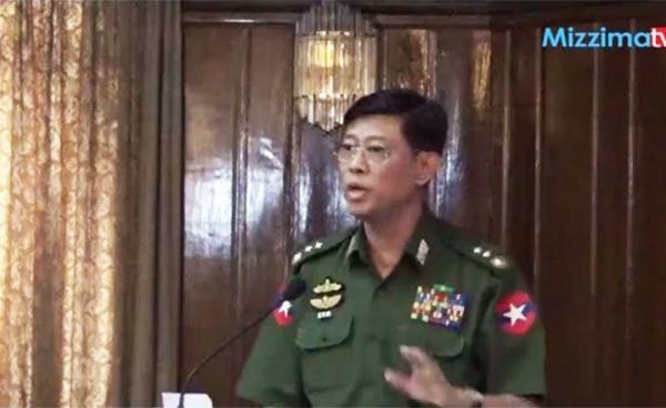 Lt-Gen Mya Tun Oo talks to media at a press conference in Yangon, Myanmar on 20 July 2016.