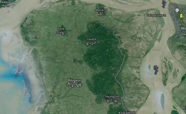 ဘီးလူးကျွန်း-ချောင်းဆုံမြို့နယ်ကို Google Earth မှမြင်ရပုံ(Google Earth) 