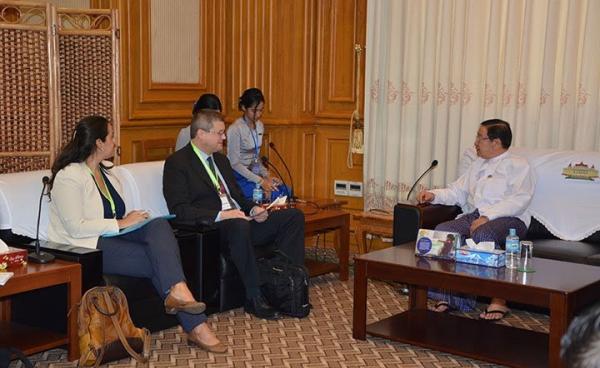 U T Khun Myat holds talks with Dr. Albrecht Schnabel. Photo: GNLM