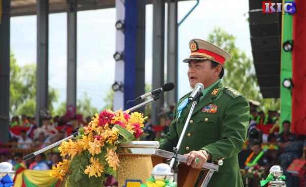 Colonel Chit Thu – addressing his Border Guard Forces in Myawaddy has recently reinforced his camp guarding the Chinese- run Shwe Kokko known as Cyber-scam and trafficking network
