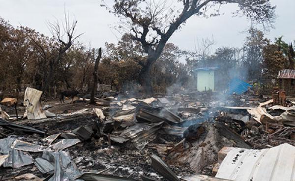 Alethankyaw still smouldering on September 7, 2017 ( photo by Jonathan Head, BBC )