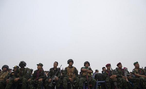 Soldiers of the Democratic Karen Benevolent Army (DKBA) attend the 70th anniversary of Karen National Revolution Day 31 January 2019. photo - EPA