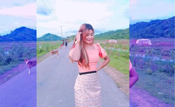 ဖမ်းဆီးခံရသည့် မင်းပြားမြို့နယ် ပြိုင်းတောင်ကျေးရွာမှ မအေးမြစန္ဒာ။ ဓာတ်ပုံ - Aye Mya Sandar Facebook