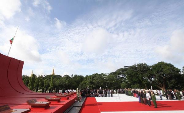 Delegates pay their respects on Martyrs' Day July 19 in Yangon. Photo: Hong Sar/Mizzima