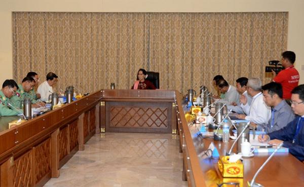 State Counsellor Daw Aung San Suu Kyi chairs the coordination meeting on the formation of the National Reconciliation and Peace Centre (NRPC). Photo: MNA