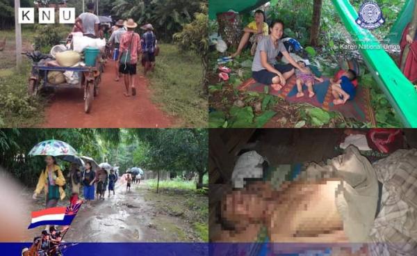 မုန်းမြို့နယ်တမာခေါ ကျေးရွာသားများ ထွက်ပြေးတိမ်းရှောင်နေရစဉ်။ (ဓာတ်ပုံ - KNU)