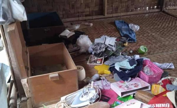 ဖားကန့်လမ်းပိုင်း အရပ်သား‌နေအိမ် ဖောက်ထွင်းခံရမှုမြင်ကွင်း။