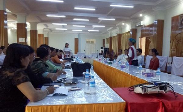 Members of the Mon State Hluttaw's Women and Child Rights Committee hear a case against an alleged sexual predator. (Photo – MNA)