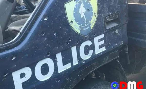 A vehicle of security forces is seen after it was attacked by a mine in Maungdaw Township in 2019. (Photo_Cha Lu Aung)