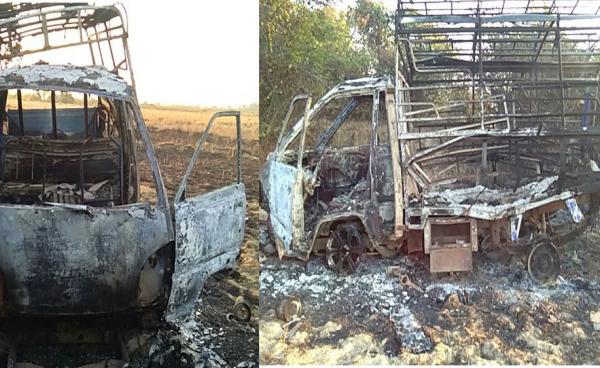 A military convoy travelling in Mrauk-U Township was attacked by a mine near Tin Nyo village on March 13. Photo_Office of the Commander-in-Chief