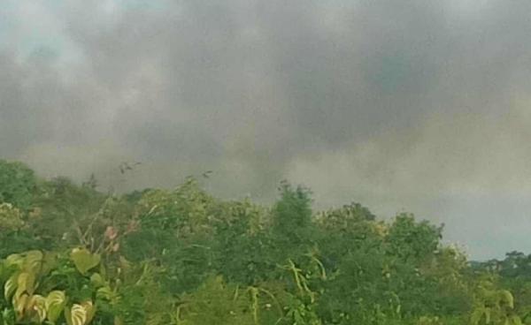 Military council forces are seen burning and destroying Khutma village in the eastern part of Minhla Township, Bago Region, on the morning of June 25 (Minhla Township People’s Defense Organization)