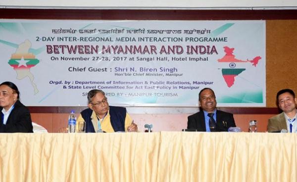 Myanmar Press Council Member Dr Zaw Than (extreme left) sharing his view on the concluding day of two day India-Myanmar media interaction programme in the state capital of Manipur in India's north east bordering Myanmar.