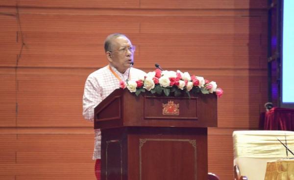 မွန်ပြည်သစ်ပါတီ ဥက္ကဌ နိုင်ထောမွန် မိန့်ခွန်းပြောကြားစဉ်(photo: MNA)