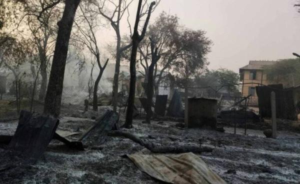Houses in Net Saung village, destroyed by fire after being bombed on the night of March 4. (Photo-CJ)