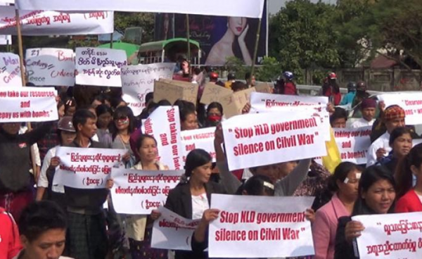 Protesters seen in Kachin State's capital Myitkyina
