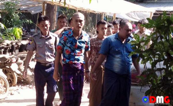 Four detainees including Ko Thein Aung Myat were seen at Ngapudaw Township Court. Photo - Dwarawady Ashin Kuthala