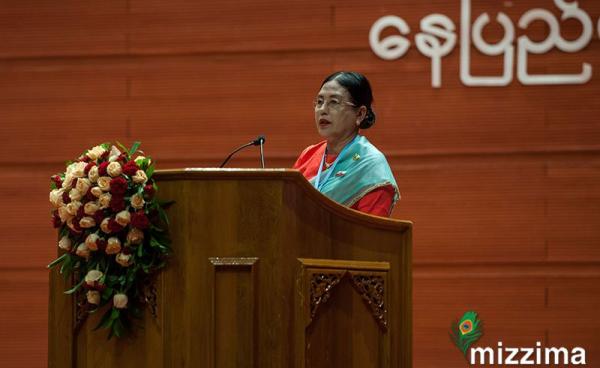 Rakhine National Party (RNP) Vice-Chairperson Aye Nuu Sein speaks during the third session of the 'Union Peace Conference - 21st century Panglong' in Nay Pyi Taw on 11 July 2018. Photo: Mizzima
