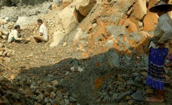 Rock quarrying seen at Kyain Mountain in Minbya