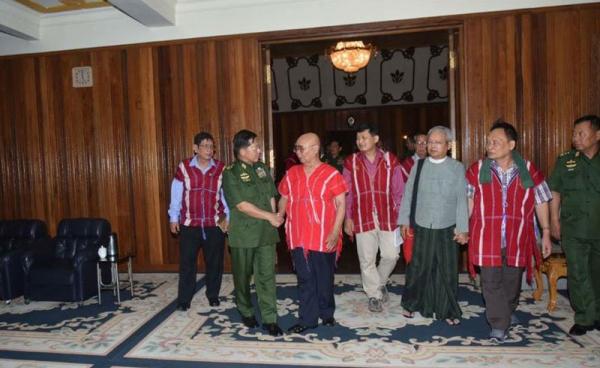 KNU top delegation led by Chairman Saw Mutu Say Phoe met with Tatmadaw (Defence Services) C-in-C Senior Gen. Min Aung Hlaing on May 17 in Nay Pyi Taw. Photo: @Cincds
