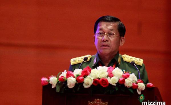 Senior General Min Aung Hlaing speech during the ceremony for singing of Nationwide Ceasefire Agreement (NCA) at the Myanmar International Convention Center-2(MICC-2) in Nay Pyi Taw on 13 February 2018. Photo: Min Min/Mizzima