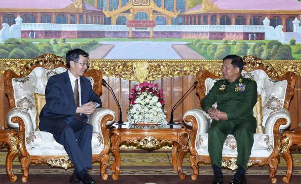 Senior General Min Aung Hlaing receives H.E. Mr. Sun Guoxiang, Special Envoy of Asian Affairs of Ministry of Foreign Affairs of China in February, 2018. Photo: Senior General Min Aung Hlaing/Facebook