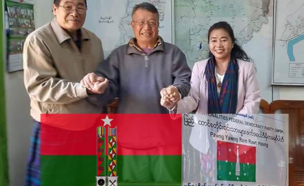 Dr. Manam Tu Ja of KSPP leader (left) and Bawk Ja of UNFDP leader (right) at office of Kachin Nationals Consultative Assembly in Myitkyina on Dec. 20, 2019.