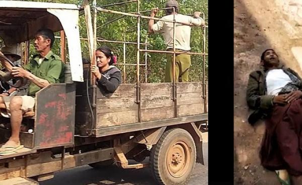 Photo by Numtu Youth/ ကျည်ထိမှန် သေဆုံးသူ ဆန်ခါရွာက လုံးတလိန်းနှင့် ၄င်း၏အလောင်းအားတင်ဆောင်လာသော ထော်လာဂျီအားတွေ့ရစဉ်